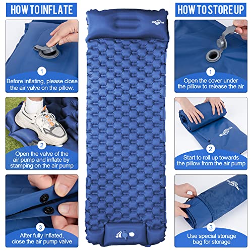 WANNTS Sleeping Pad, Ultralight Inflatable Sleeping Pad for Camping, Built-in Pump, Ultimate for Hiking - Airpad, Carry Bag,-Compact & Lightweight Camping pad(Blue) - color: Blue