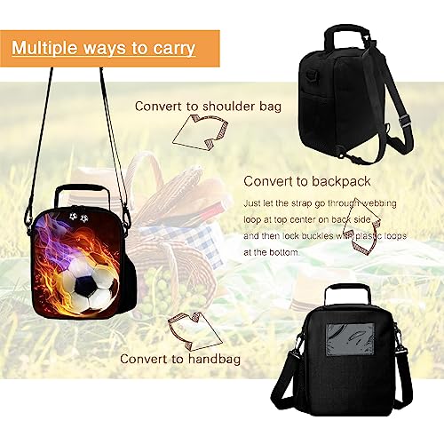 Lunch Tote, 2019 Upgrade Insulated Football Lunch Bag- Waterproof Reusable Lunch Box Portable Meal Bag Ice Pack for Kids Boys Girls - color: Football Fire Red
