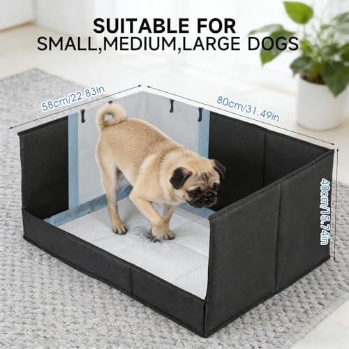 Dog Litter Box with High Walls, Pee Pad Holder Foldable, No Assembly, Waterproof, Seamless, Easy to Clean, Portable for Travel, No Spill Indoor Dog Potty Tray for Puppy & Medium Dogs