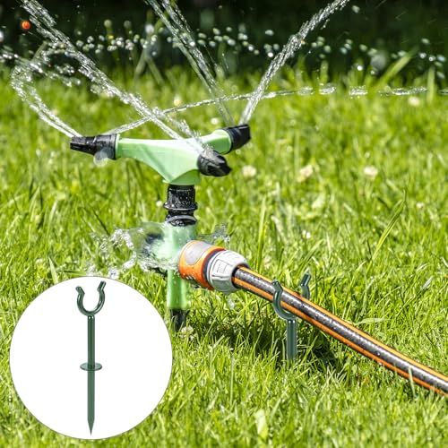 QWORK 3/4" Garden Hose Holder Brackets - 20 Pcs Plastic Outdoor Hose Guide Stakes Support Spike Tool