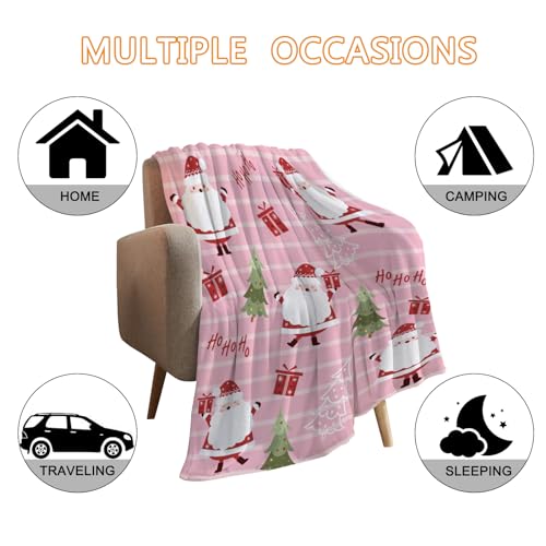 YeeJu Christmas Decorative Throw Blanket Pink Santa Claus Throw Blanket for Couch Sofa Bed Soft Cozy Lightweight Fuzzy Plush Fleece Blankets and Throws Xmas Blanket 50x60 - color: Chrsitmas-13, size: 50"x60"