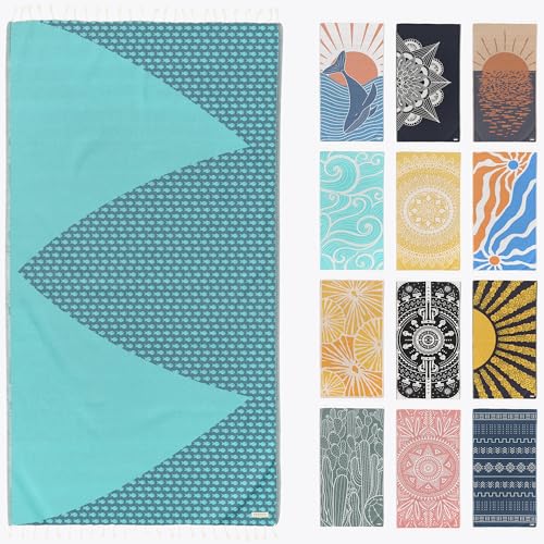 FESHKA Sand Proof Turkish Beach Towel – Oversized, Quick Dry & Lightweight Travel Towel - 100% Organic Cotton Beach Blanket - Perfect for Bath, Pool & Picnic | Big Fish (Teal/Turquoise) - color: 29 - Teal/Turquoise
