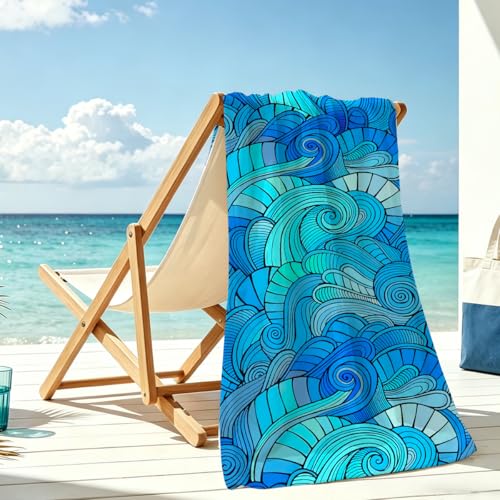 Wave Microfiber Lightweight Beach Towel Sand Free Quick Dry Absorbent Thin Towels Blanket for Swimming Pool Camping Beach Vacation Essentials Accessories Travel Things for Cruise Sauna - color: Lcs Multicolor 01531