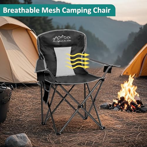 Outdoor Folding Camping Chair with Cup Holder, Storage Bag, Large Anti-Sink Feet, 400lbs Capacity, 2 Pack Breathable Mesh Portable Chair for Camping, Beach, Fishing, Sports, Black 2Pack - color: Black, size: 2 Pack