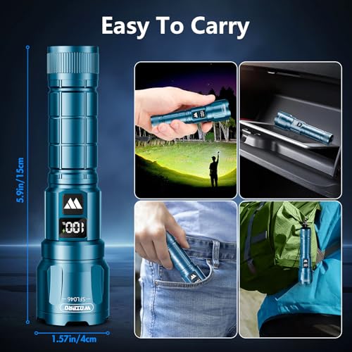 WdtPro LED Rechargeable Flashlight 2 Pack, 3 Modes Super Bright High Lumens Flashlights, Zoomable Tactical Flash Light with LCD Display, IP65 Waterproof Flashlights for Home Emergency Camping - Blue - color: Blue