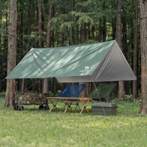 CAMEL CROWN Camping Tarp,3000mm Waterproof & UPF 50+ Sun Protection Rain Fly Tarp - Lightweight Portable Camping Shelter with Stakes, Guy Lines & Carry Bag, for Hiking Backpacking Beach Picnic Shade - color: Army Green