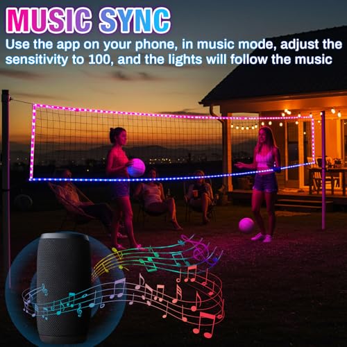 LED Professional Volleyball Net with Steel Cable 31.2x3.3ft Portable Light up Volleyball Net Outdoor with Remote Control Glow in The Dark for Backyard Beach Pool Game Outdoor