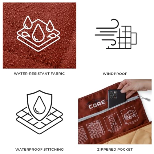 CORE Outdoor Weighted Blanket | Packable Waterproof Picnic Blanket, Beach Mat, Tent Camping Rug, & Stadium Blanket | Large Portable 94" x 78" Quilt Design with Built-in Straps and Carry Handle - color: Dunescape