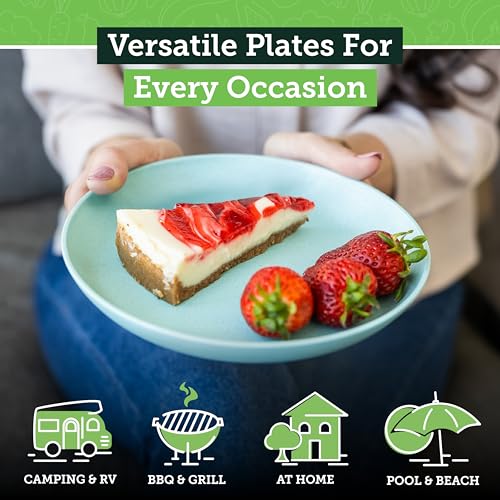 Grow Forward Premium Wheat Straw Plates - 8 Inch Reusable Hard Plastic Dinner Plates Set of 8 - Unbreakable Microwave Safe Plates for Dessert, Camping, RV, Outdoors, Patio, Kitchen Dishes - Seascape - color: Seascape, size: 8 inch