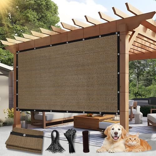 90% Outdoor Sun Shade Cloth, 6'×12' Pergola Shade Cover with Grommets, Privacy Screen Sunshades for Patio Garden Backyard Plant, Mocha