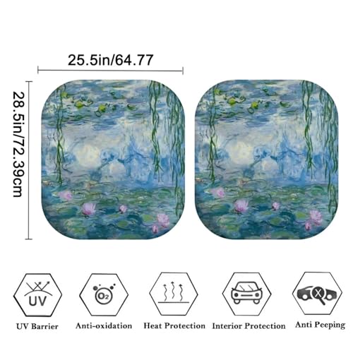 Monet's Water Lilies Sunshade for Car Windshield 2 Piece Foldable Car Front Window Sun Visor Blocks 99% UV Rays and Keeps Your Vehicle Cool Make Your Trip More Comfort - color: Monet's Water Lilies