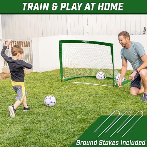 GoSports Portable Soccer Goals for Kids - 13 Color Options - Choose 4 x 3 ft or 6 x 4 ft - Team Tone Pop Up Nets for Backyard - color: Dark Green, style: 4 ft x 3 ft