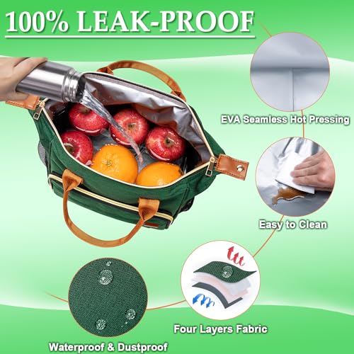 TuErCao Insulated Lunch Bag Adult Lunch Box for Women for Work Leakproof Soft Cooler for Beach Travel Picnic, Dark Green - color: A5: Green, size: Large