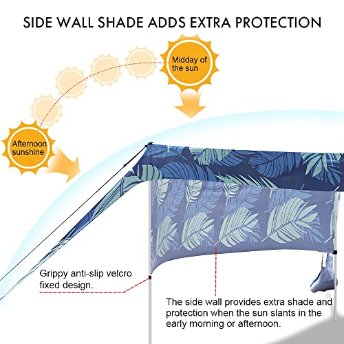 Beach Canopy Tent Shade with Sidewalls 10x10FT, 6.6FT Tall, UPF50+ Sun Shelter, Windproof & Water Resistant, Includes Guylines Sand Shovel Stability Poles, Easy Up for Beach Outdoor Camping Backyard - color: Leaves