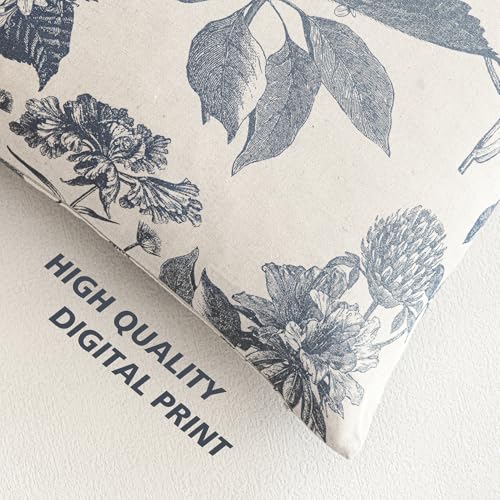 Foindtower Set of 2 Linen Floral Vintage Throw Pillow Covers Neutral Accent Print Decorative Cushion Covers Farmhouse Boho Home Decor for Sofa Chair Couch Bedroom Living Room,20×20 Inch,Blue - color: Aegean Blue, size: 20" x 20" (Pack of 2)