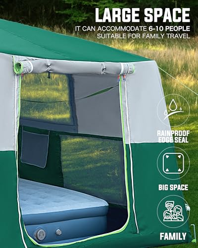 CORANI 14.1'x6.5'x9' Inflatable Tents for Camping, Portable 6/8/10 Person Blow Up Air Tent, Waterproof Windproof Easy Setup Large Family Tent with 2 Doors, 6 Windows, Mosquito Screen - color: Nomad Green, size: 10 person 14.1x9ft