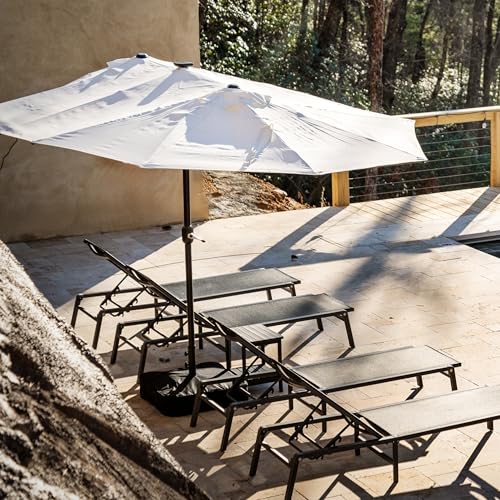 PURPLE LEAF 15ft Patio Market Umbrella with Base Double-Sided Rectangle Outdoor Table Sun Umbrellas with Crank 12 Heavy Duty Sturdy Ribs for Pool Beach Deck Backyard Cream - color: Cream, size: 15' X 9'