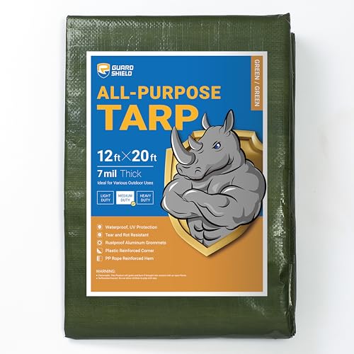 GUARD SHIELD Green Tarp Waterproof 12x20 Feet Medium Duty All Purpose Poly Tarps Cover 7mil - color: Green, size: 12x20