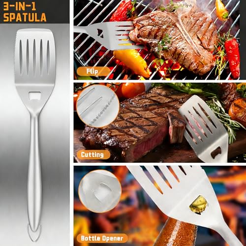 9Pcs Grill Accessories Set, Heavy Duty Stainless Steel BBQ Grill Tools Kit with Storage Bag, Grilling Gifts for Men Dad Him, Professional Barbecue Grill Utensil Set for Outdoor Backyard Camping - color: 9PCS- Extra Thick