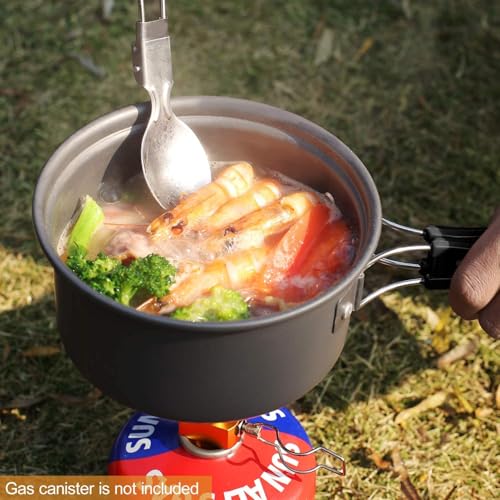 REDCAMP 6/10/11/12/14/15/19 PCS Camping Cookware Mess Kit Camping Gear Campfire Utensils Lightweight Stackable Pot Pan Bowls Soup Spoon with Storage Bag for Camping, Backpacking, Outdoor Cooking - style: Black,19 Pcs