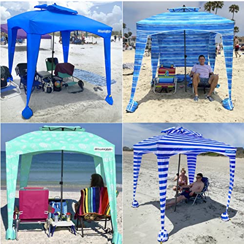 Beach Cabana Canopy Shelter – Sun Shade Tent – 6’ X 6’ - UPF 50+ - Waterproof - Easy Setup – 2 Layer Wind Vent Umbrella – 6 Ft X 6 Ft – BONUS sidewall – Beach, Lake, Park for Family - 2 to 4 People