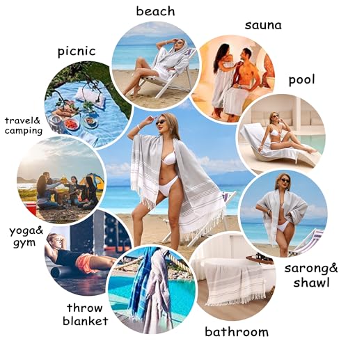 Beach Towel 2 Pack,Sand Free Beach Towels Oversized 39 x 72,Turkish Beach Towel Quick Dry,Lightweight Pool Towels for Adults Diamond Travel Towel,Cool Beach Essentials - color: 2 Pack Diamond Light Grey