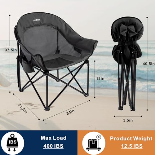 apollo walker Oversized Camping Chair - Heavy Duty XL Padded Camping Chairs with Breathable Mesh, Portable Folding Outdoor Chairs for Adults, Beach Chair with Cup Holder & Side Pocket, Supports 500lbs - color: Grey