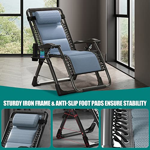 DoCred Zero Gravity Chair, Lawn Recliner, Reclining Patio Lounger Chair, Folding Portable Chaise with Detachable Headrest and Cup Holder - color: Cool Blue, style: Zero Gravity Chair