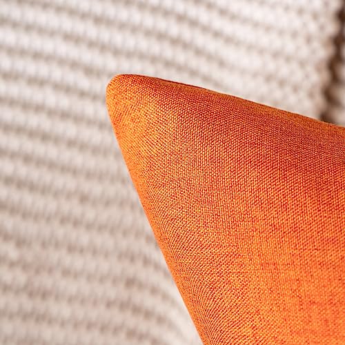 MIULEE Pack of 2 Decorative Outdoor Solid Waterproof Throw Pillow Covers Faux Linen Garden Farmhouse Cushion Cases for Summer Patio Tent Balcony Couch Sofa 16x16 Inch Bright Orange - color: Bright Orange, size: 16" x 16" (Pack of 2)