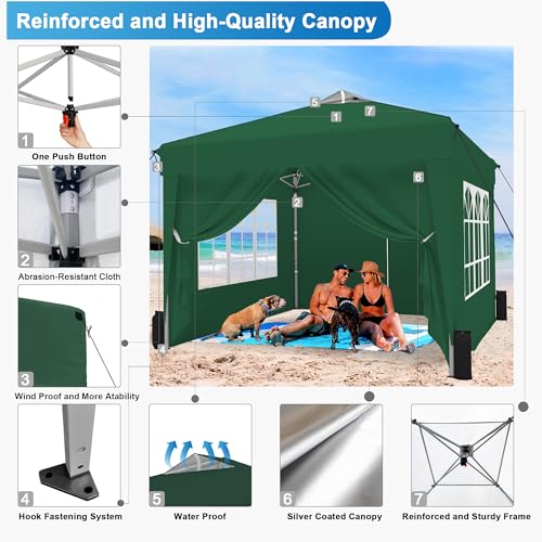 SANWAY 10x10 Pop Up Canopy Tent with Sidewalls x 4 – Easy Setup Canopy Tent, Waterproof, UV-Resistant, Portable with Carry Bag for Outdoor Events, Camping, and Backyard Parties – Dark Green - color: Dark Green