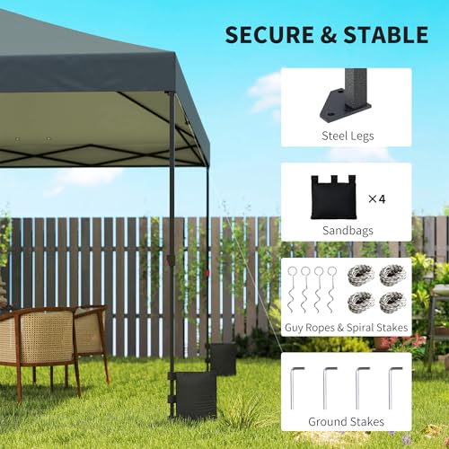 Outsunny 10 x 10 ft Pop Up Canopy Tent with One Push Setup, Easy Setup Outdoor Portable Instant Canopy Shelter with Wheeled Carry Bag, Sandbags, Adjustable Height for Parties, Events, Dark Gray - color: Dark Gray