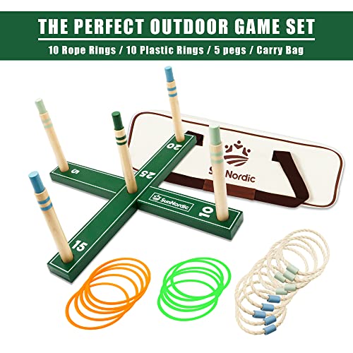 SunNordic Wooden Ring Toss Game Set, Backyard Beach Camping Game with Toss Rings & Portable Carrying Bag, Outdoor Lawn & Yard Games for Kids, Adults & Family - color: Pine Green