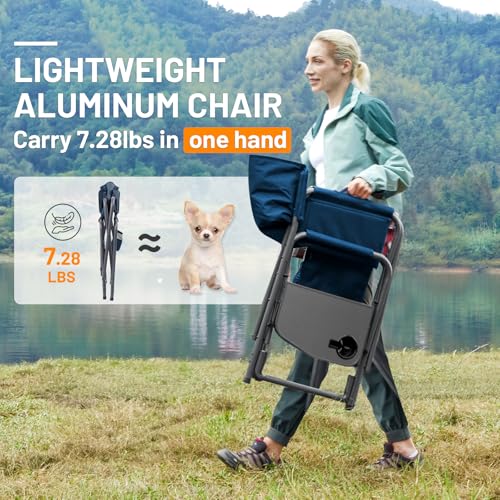 TIMBER RIDGE Aluminum Oversized Camping Chair, Lightweight Portable Directors Chair with Side Table Detachable Side Pocket for Outdoor Camping, Lawn, Picnic, Support 400lbs Blue 2 Pack - color: Blue-2 Set