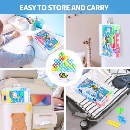 BBnote 48PCS Stack Game for Adult & Kids, Tetra Board Tower Games for Family Travel Party, 2 Players Balance Stacking Toy Attack, Team Toys Building Block - size: 48PCS - Storage Box