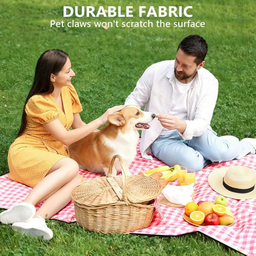 OBTANIM Extra Large Picnic Blanket 60 x 80 Inch Waterproof Foldable Beach Blankets Outdoor Picnic Mat for Camping Grass Lawn Park Music Festival Party Accessories (Red and White) - color: Red and White, size: 60 x 80 Inch