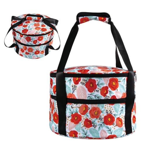 Round Insulated Double Casserole Carrier for Hot or Cold Food with Handle,Pie Carrier Bag,Insulated Lunch Bag for Travel Picnic Cookouts,Fits Pioneer Woman Kitchen Stuff and 12.5" Pie Pan - color: Color Two