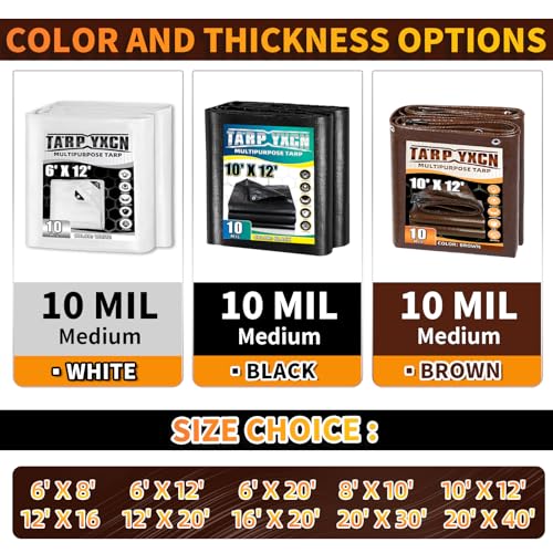 Brown Tarp 20x40 Feet, 10 Mil Thick Waterproof Poly Tarps Cover UV Resistant, Rip & Tear Proof with Metal Grommets Every 20 Inches - color: Brown, size: 20x40 Ft