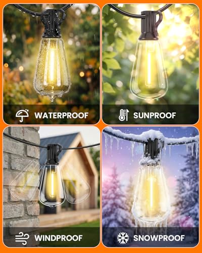 VOLIVO 100FT Outdoor String Lights for Patio, Waterproof Hanging Lights with 35+1 Shatterproof ST38 Edison Bulbs, Dimmable & Connectable Outside String Light for Backyard, Deck, Porch, Balcony - size: 100FT(35 Bulbs)