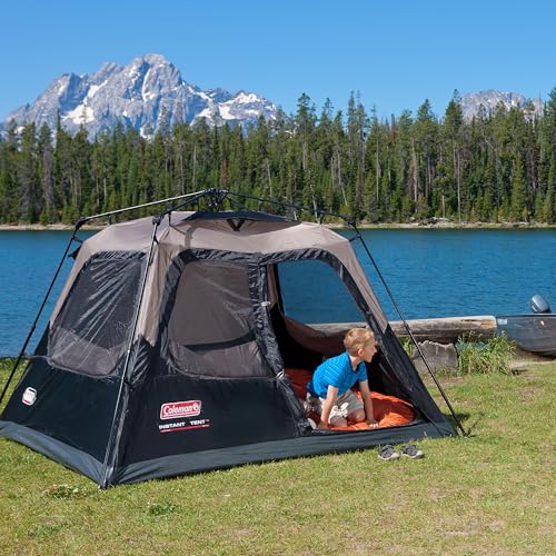 Coleman 4/6/8/10 Person Instant Camping Tent with 1-Minute Setup, Large Family Tent with Pre-Attached Poles, Air Vent, & Carry Bag, Sets Up in About 60 Seconds - size: Pfas-free, style: 4-person