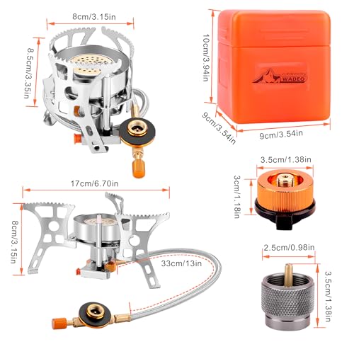 WADEO 3900W Windproof Camping Stove, Camping Gas Stove with Piezo Ignition, Backpacking Stove Portable Camping Stove with Two Fuel Canister Adapter for Outdoor Backpacking Hiking and Picnic - style: 3900W