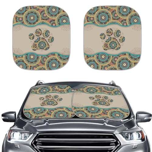 Mandala Dog Paw Windshield Sun Shade Automotive Interior Sun Protection Blocks 99% UV Rays and Keeps Your Vehicle Cool Make Your Trip More Comfortable - color: Mandala Dog Paw