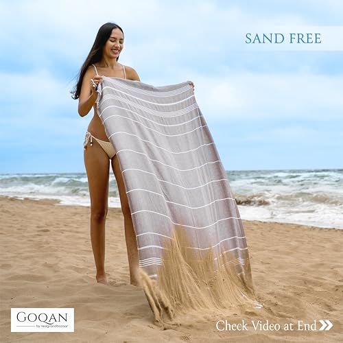 GOQAN Turkish Beach Towel Oversized 39x71 | Thin, Lightweight, 100% Cotton and Sand Free Towel is Suitable for Beach, Bathroom, Pool, Travel, Swim & Gift - Grey - color: Grey, style: Lucky