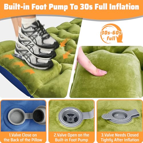 4" Thick Double-Sided Camping Sleeping Pad | Warm Velvet Top, Waterproof Nylon Bottom | Inflatable Mattress for Backpacking & Cold Weather - color: Crystal Velvet Green+blue Nylon