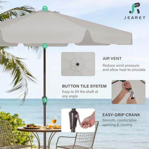 JEAREY 9 FT Patio Umbrella Outdoor, Table Umbrellas Market Umbrella w/Push Button Tilt/Crank, 8 Sturdy Ribs(Fog Gray) - color: Fog Gray