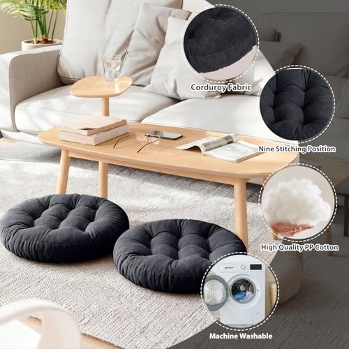 Tiita Outdoor Cushions Square Floor Pillow Thicken Tufted Seat Pad Large Floor Cushion for Yoga Meditation Living Room - color: Round|black, size: 1 Count (Pack of 1)