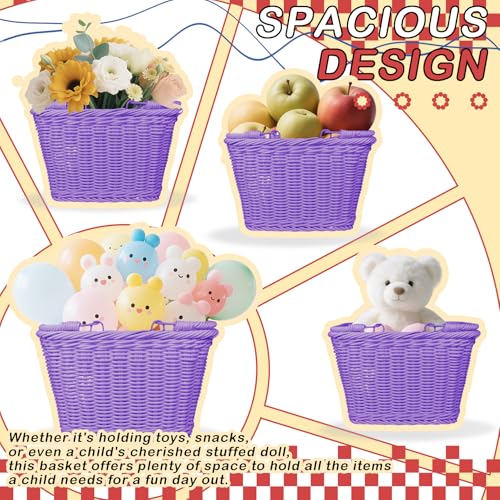 Wicker Picnic Basket for Kids, Small Woven Rattan Basket with Handles Purple Garden Harvest Hamper Basket Empty for Storage Toy Flower Wedding - color: Purple