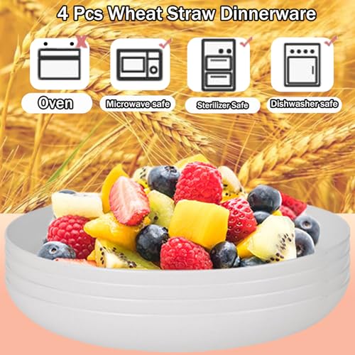 Wheat Straw Dinner Plates Set of 4, Unbreakable Reusable Plates, 7.9 Inch Microwave & Dishwasher Safe, BPA Free Lightweight Salad Plates for Kitchen & Camping - color: White