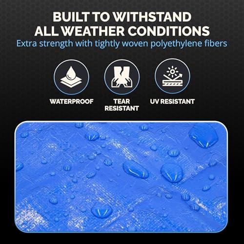 Tarps 16x20 Blue Tarp Waterproof – 5 MIL Thick Tarpaulin Outdoor Cover - Multipurpose Protection Poly Tarp for Camping, Tent, Roof, Patio, Pool, Floor, Furniture, Boat, Truck Beds, Pack of 1 - size: 16x20