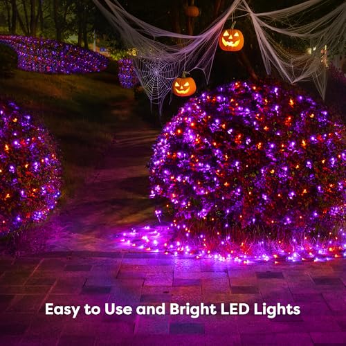 BlcTec Halloween Lights Outdoor 200 LED 8.4ft x 5.2ft Orange Purple Net Lights with 8 Modes, Timer, UL Certified, Connectable, Memory, Waterproof for Lawn, Trees, Bushes Outdoor Halloween Decorations - color: Orange Purple, size: 200LED