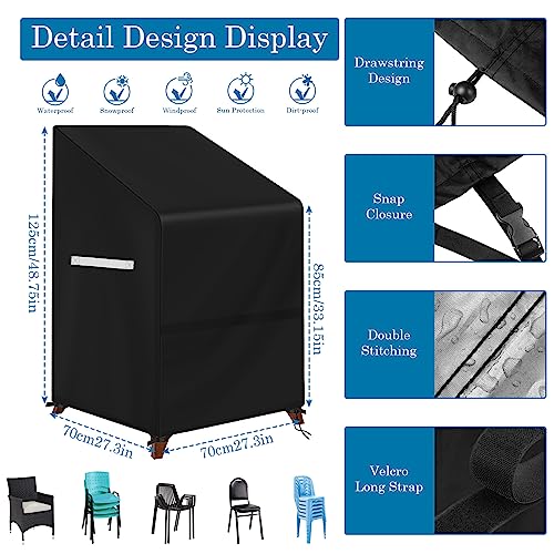 Stacking Outdoor Chair Cover Waterproof, Patio Chair Cover Lawn Outside Patio Furniture Covers Stacked Chairs, Lounge Chair Covers Outdoor Stack Chairs for 4-6 Stackable Dining Chairs, 33"Lx27"Dx48"H